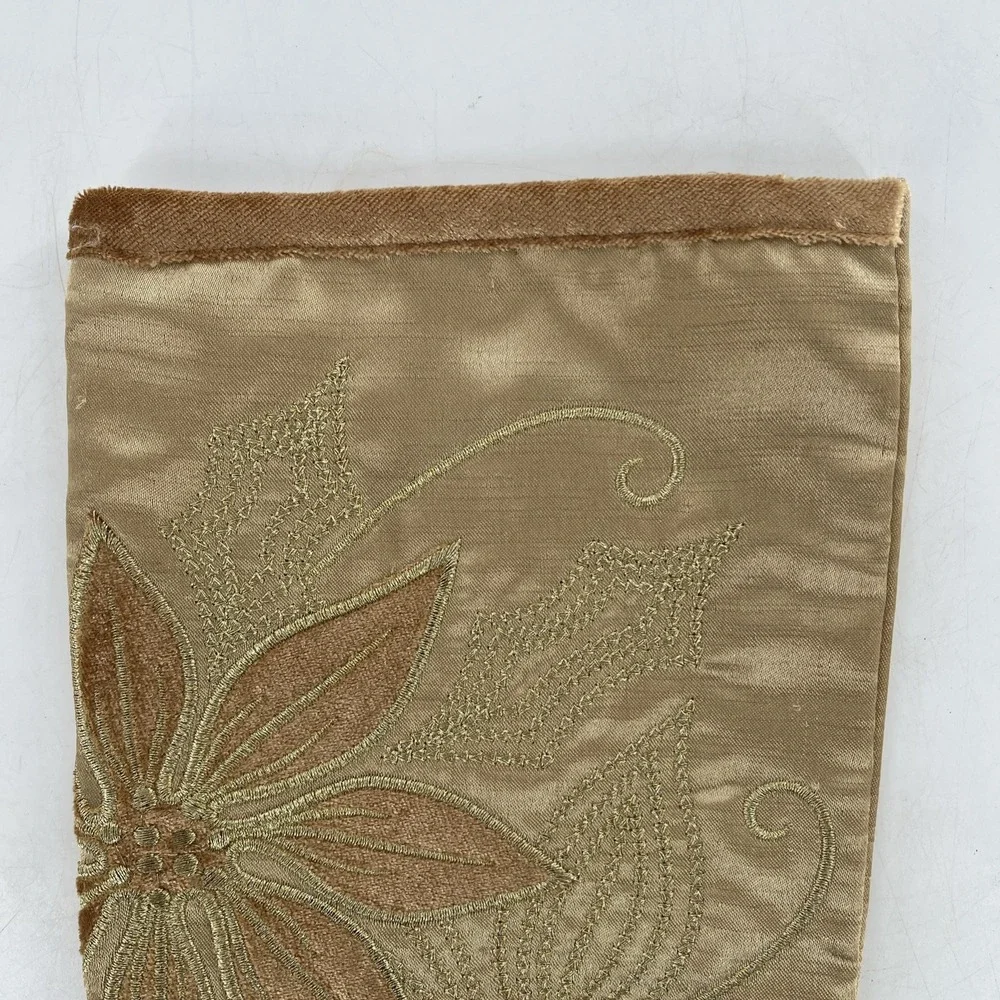 Santas Best Christmas Eve Stocking Gold Metallic Velvet Poinsettia Embroider 21